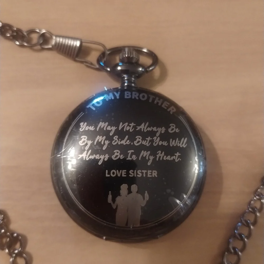 New Men's Brother Gift Christmas Birthday Engraved Pocket Watch with Chain